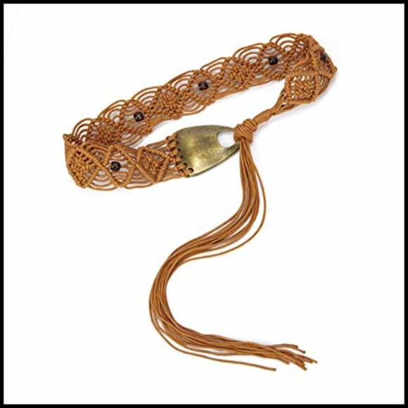 Hand Woven Wax Rope Bohemian Braid Waist Belt with Metal Chain main image 7
